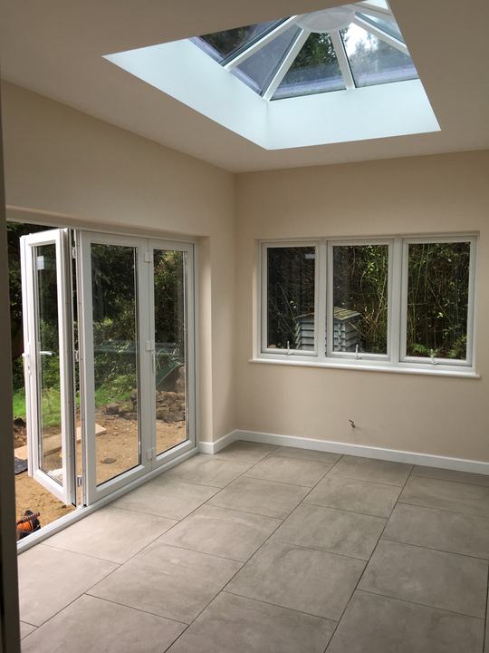 Finished garden room with roof lantern and French doors