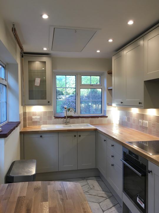 Shaker-style kitchen with wooden worktops