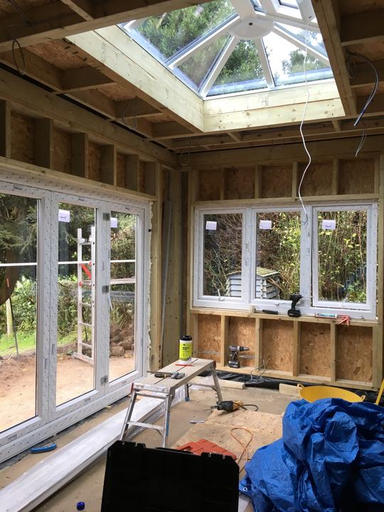 The same garden room during construction